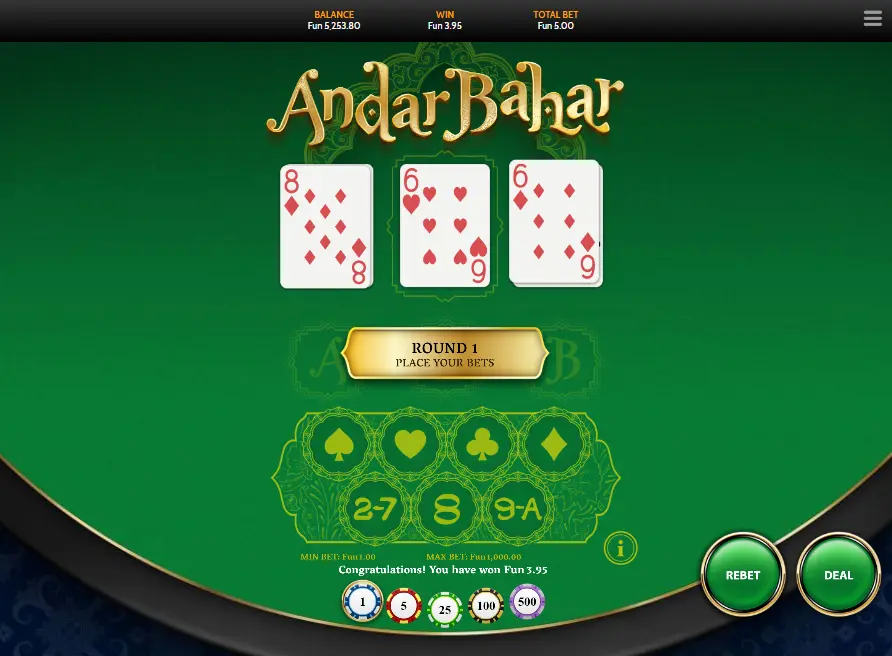 Types of bets included in playing Andar Bahar